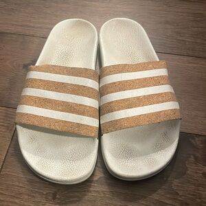 Addidas cork and white slides